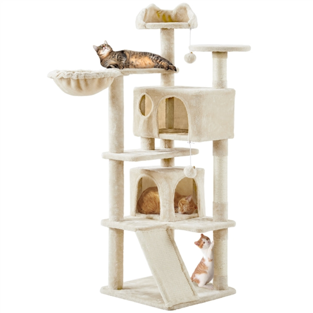 Cat Tree Condo Kitten Tree Tower w/ 2 Condos & Dangling Ball & Round Platform & Ladder