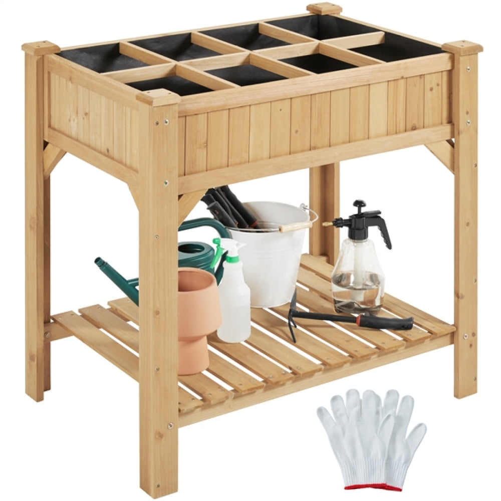8-Pocket Wood Elevated Garden Planter with Fabric Liner