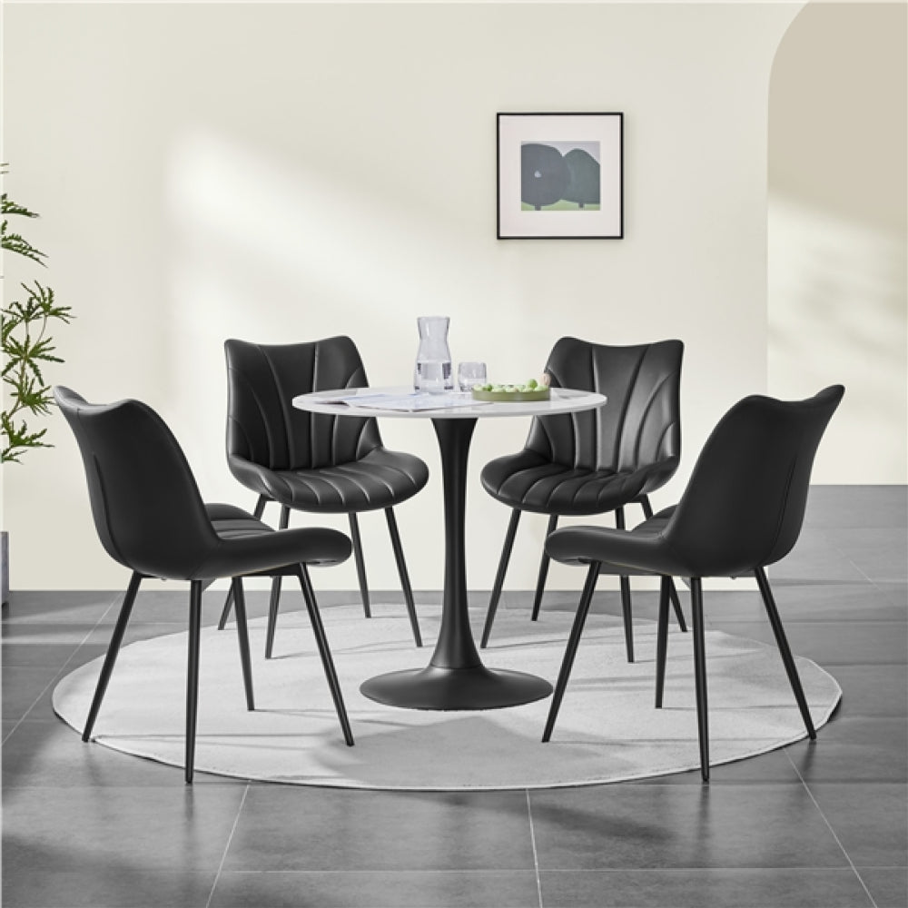 Set of 4 Modern Faux Leather Upholstered Dining Chairs with Metal Legs