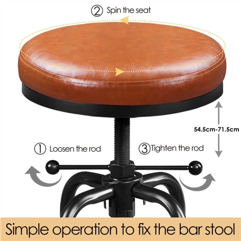 Vintage Industrial Bar Stool Rustic Swivel Bar Stool Round Faux Leather Metal Stool