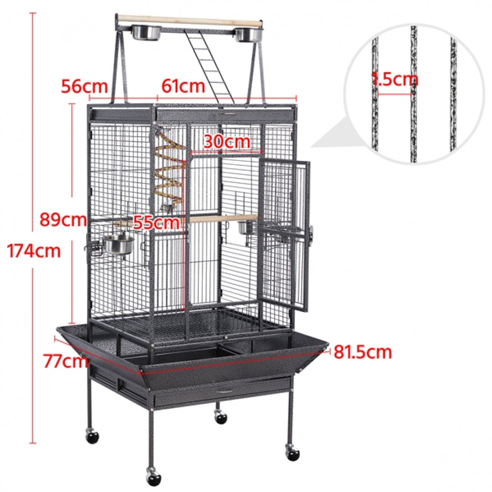 H68.5'' Play Top Parrot Cage Metal Rolling Bird Cage