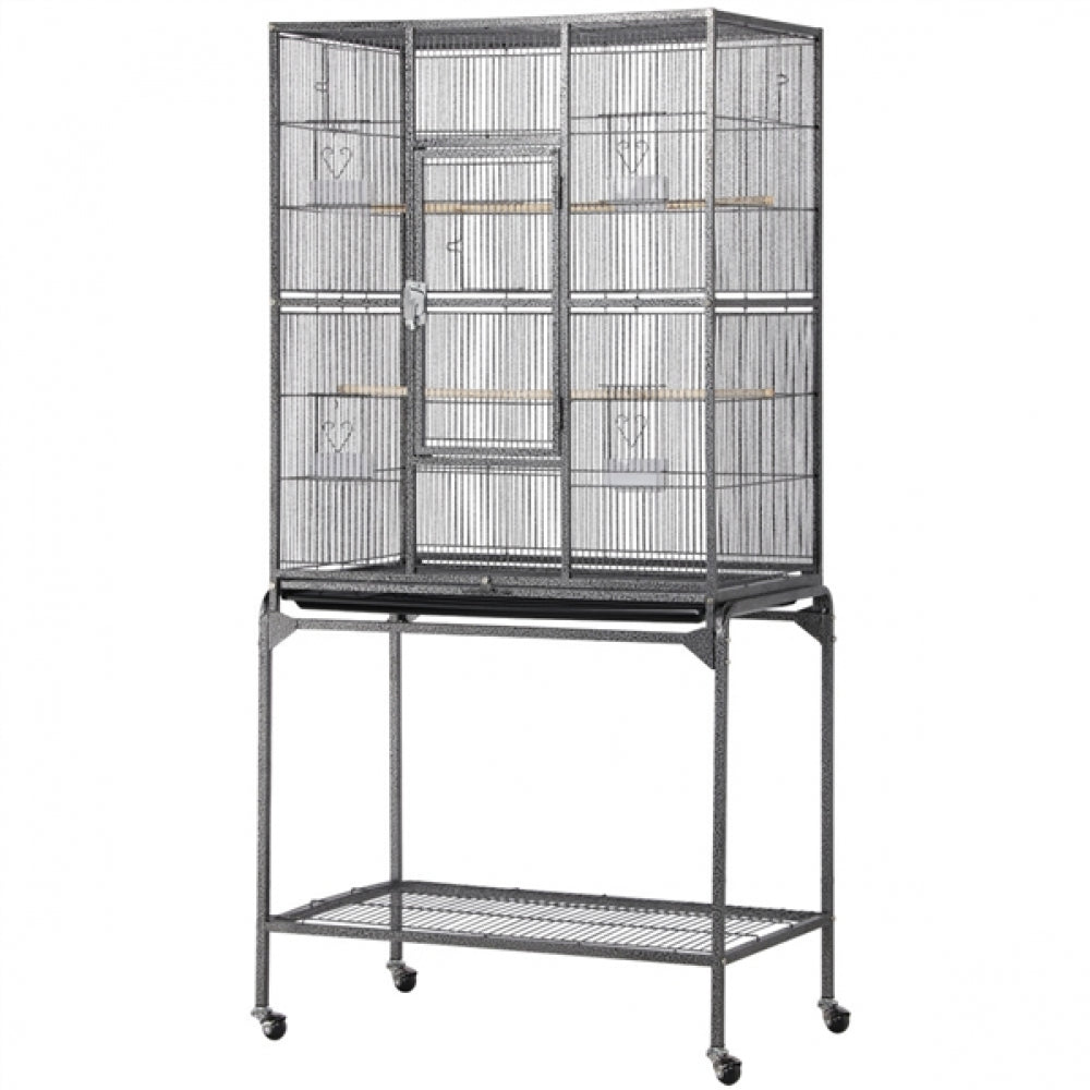 63’’H Large Parrot Cage w/ Stand Rolling Metal Pet Cage
