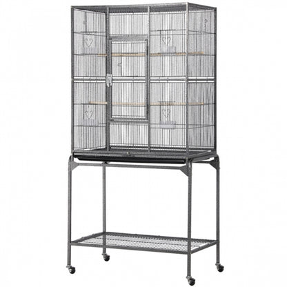 63’’H Large Parrot Cage w/ Stand Rolling Metal Pet Cage