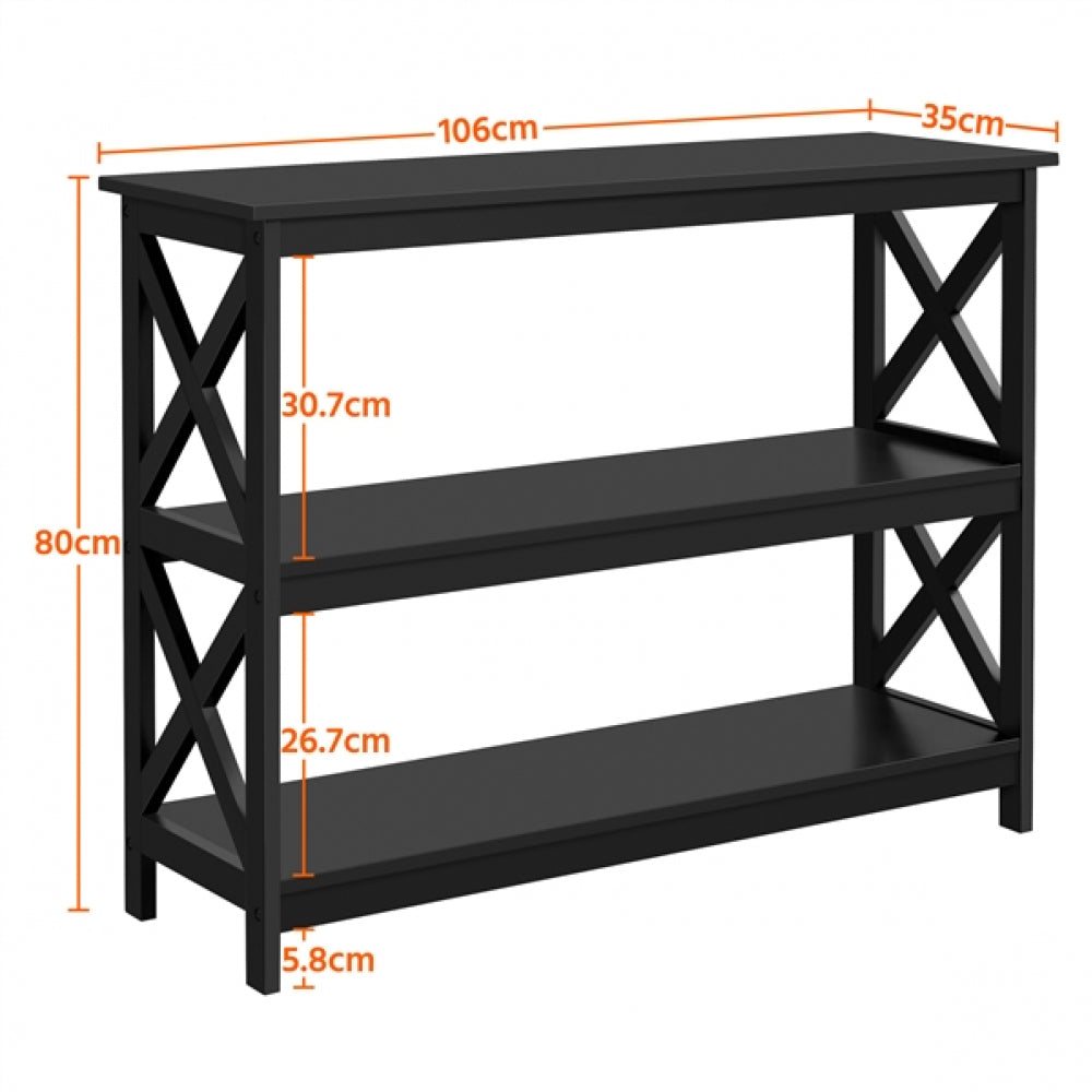 3-Tier Wooden Console Table Sofa Side Table with X-shape