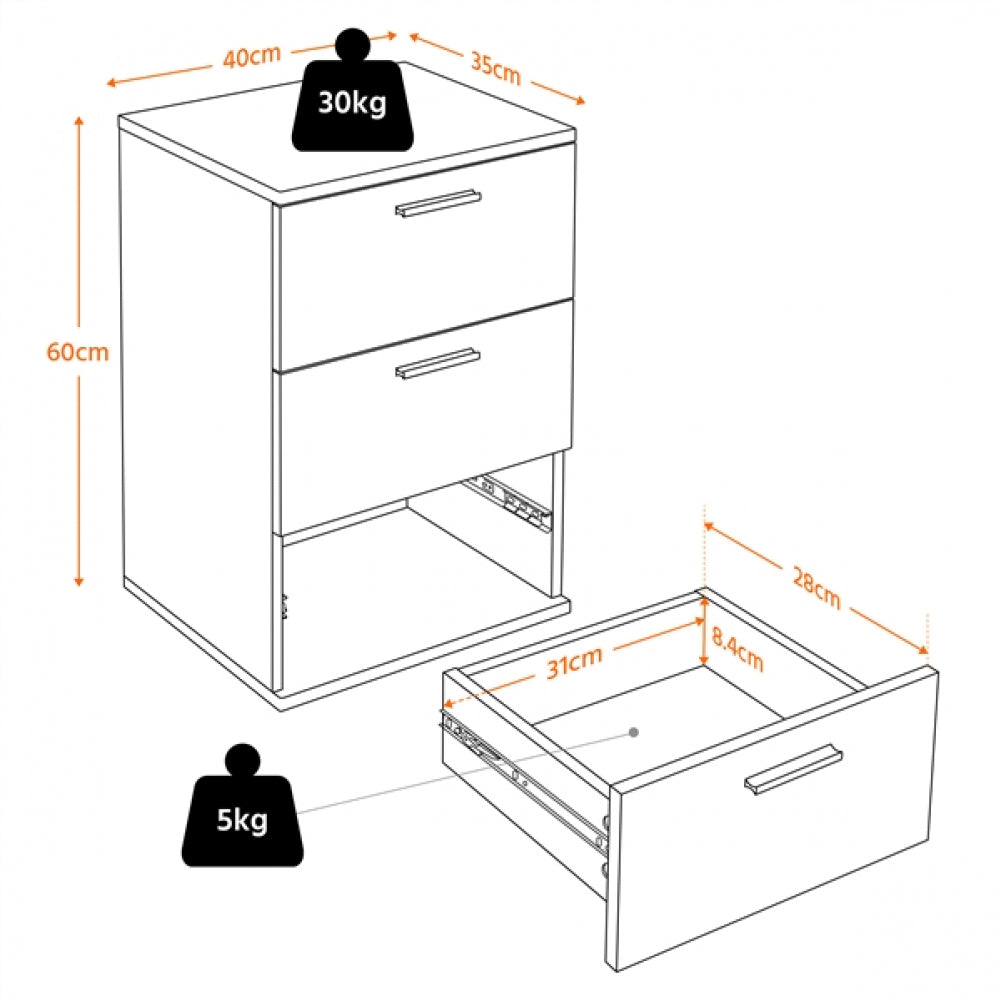Set of 2 3 Drawers Side Table End Table