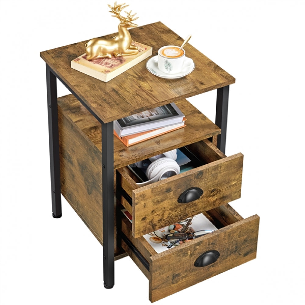 Side Table with 2 Drawers and Open Shelf