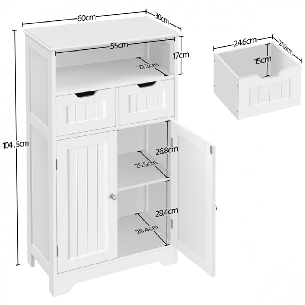 Bathroom Floor Storage Cabinet with 2 Drawers & Shelf Height-Adjustable Cabinet