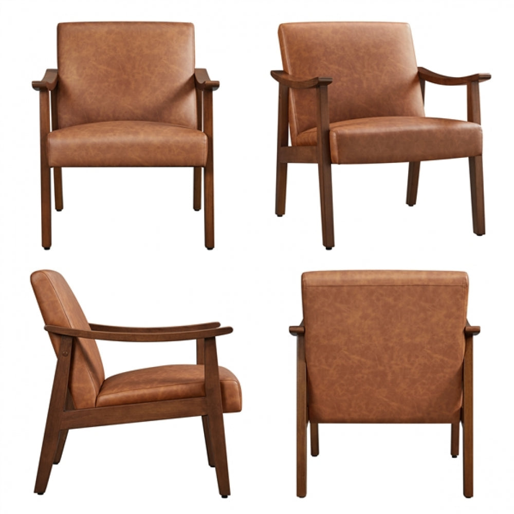 Mid-Century Modern Faux Leather Armchairs with Solid Wood Frame Accent Chair