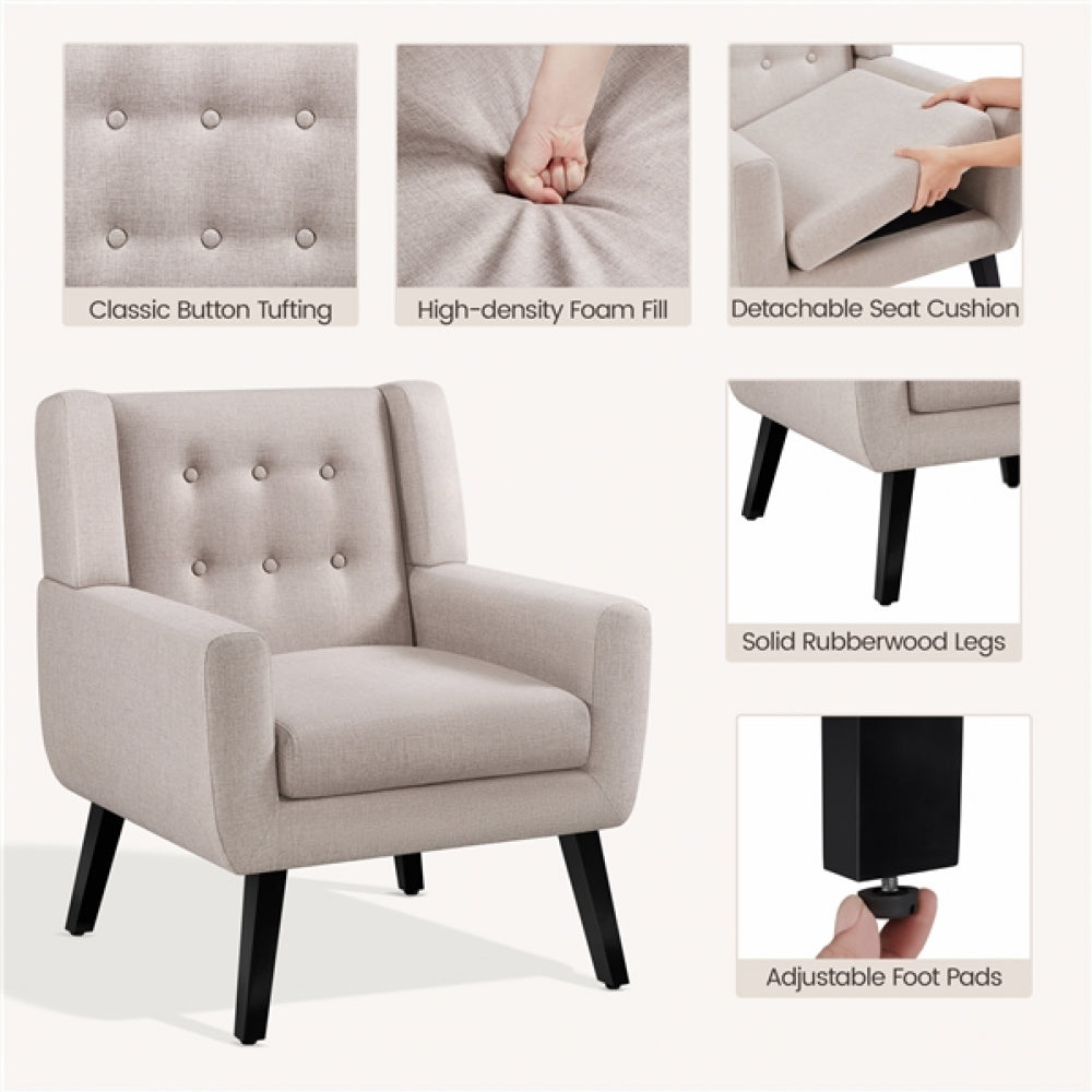 Set of 2 Button Tufted Armchairs with Solid Wood Legs