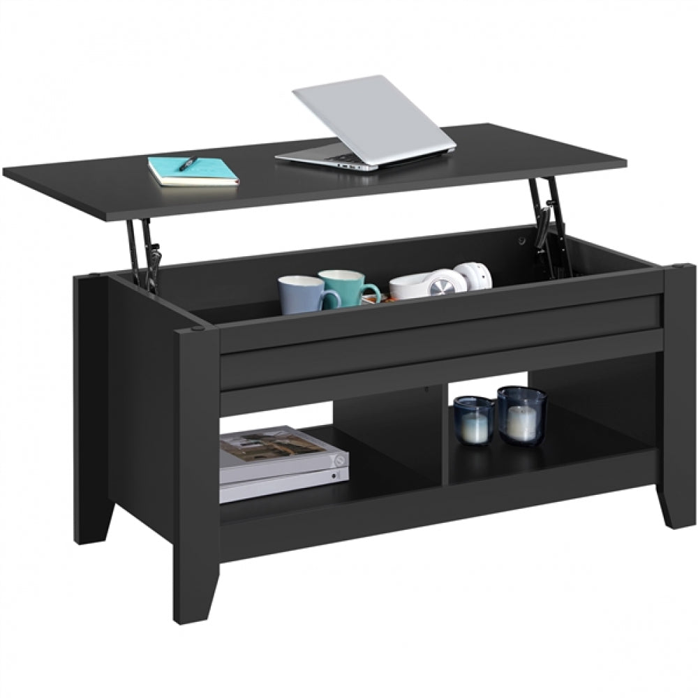 Shaker Design Lift Top Coffee Table w/Storage & 2 Open Shelves