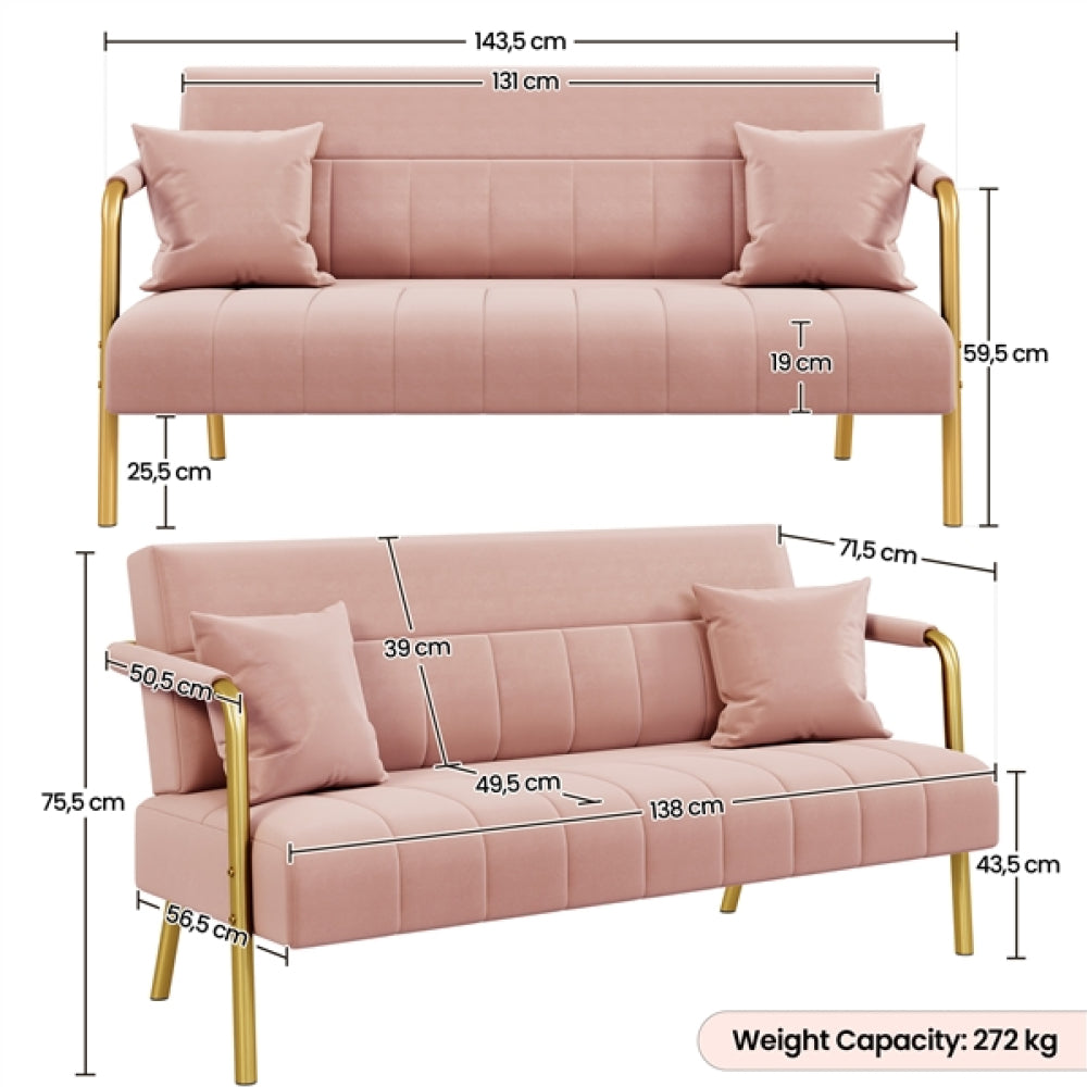 Upholstered Sofa Couch with Gold-tone Metal Arms and Legs