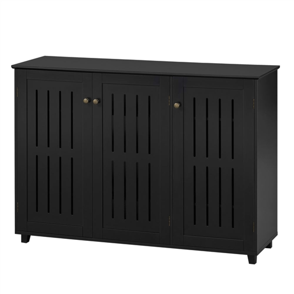 Louvered Door 4 Tier Shoe Storage Cabinet 3-Door Wide Shoe Rack