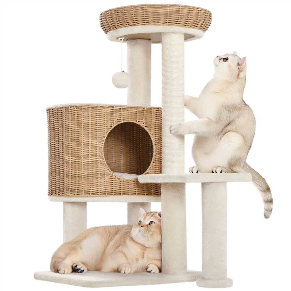 36″ Tall Rattan Cat Tree Cat House Cat Tower
