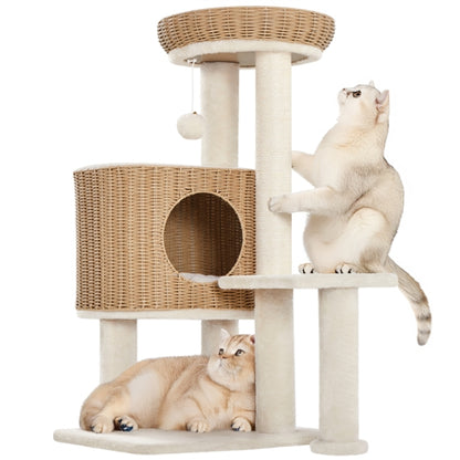 36″ Tall Rattan Cat Tree Cat House Cat Tower