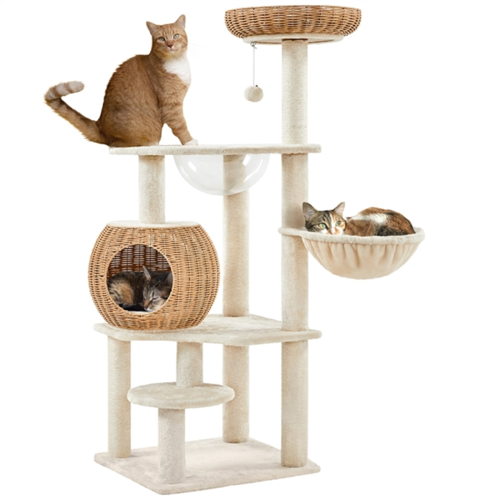 54″ Tall Rattan Cat Tree Cat Tower