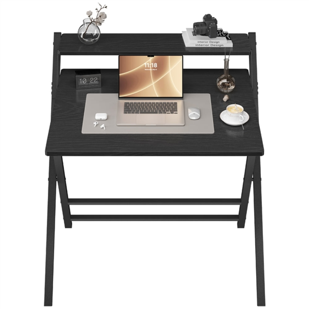 2-Tier Foldable Computer Desk w/ Monitor Shelf