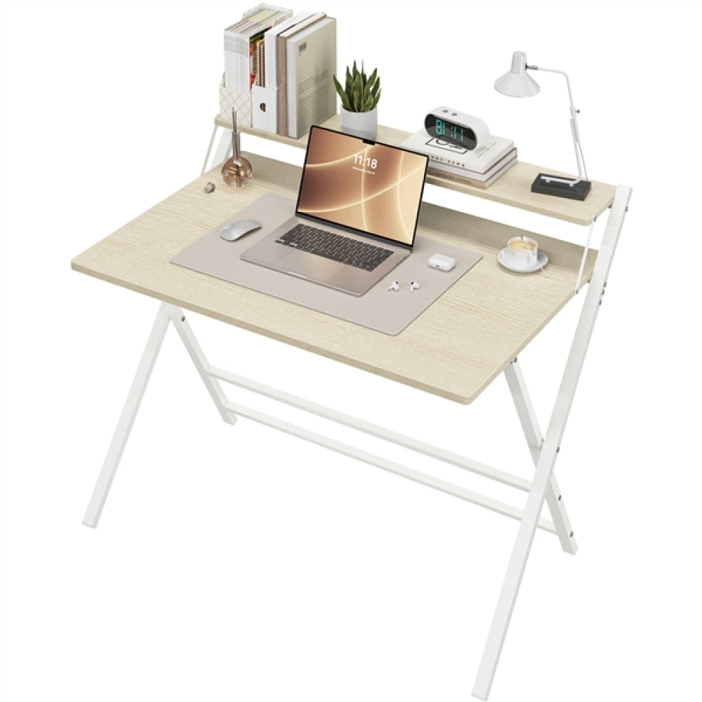 2-Tier Foldable Computer Desk w/ Monitor Shelf