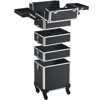 5-In-1 Professional Aluminum Rolling Cosmetic Makeup Train Cases Trolley