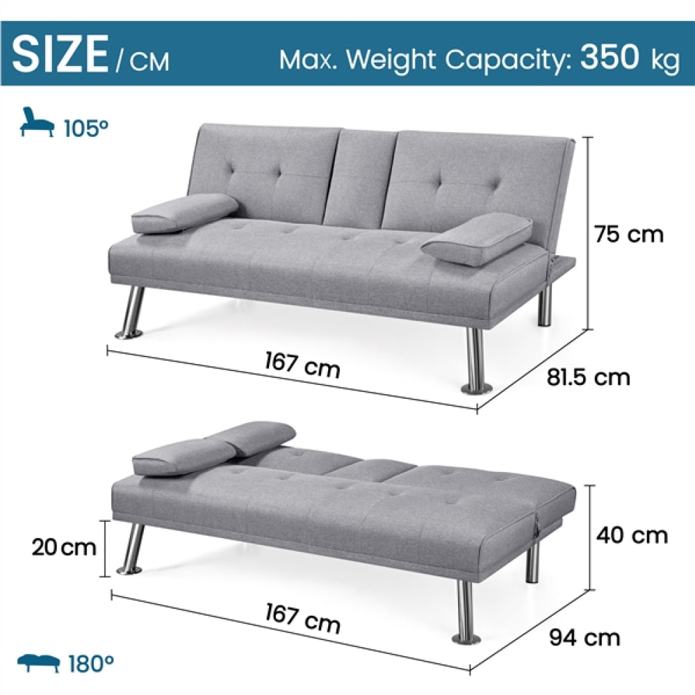 Fabric Upholstered Convertible Futon Sofa Bed With Cushions