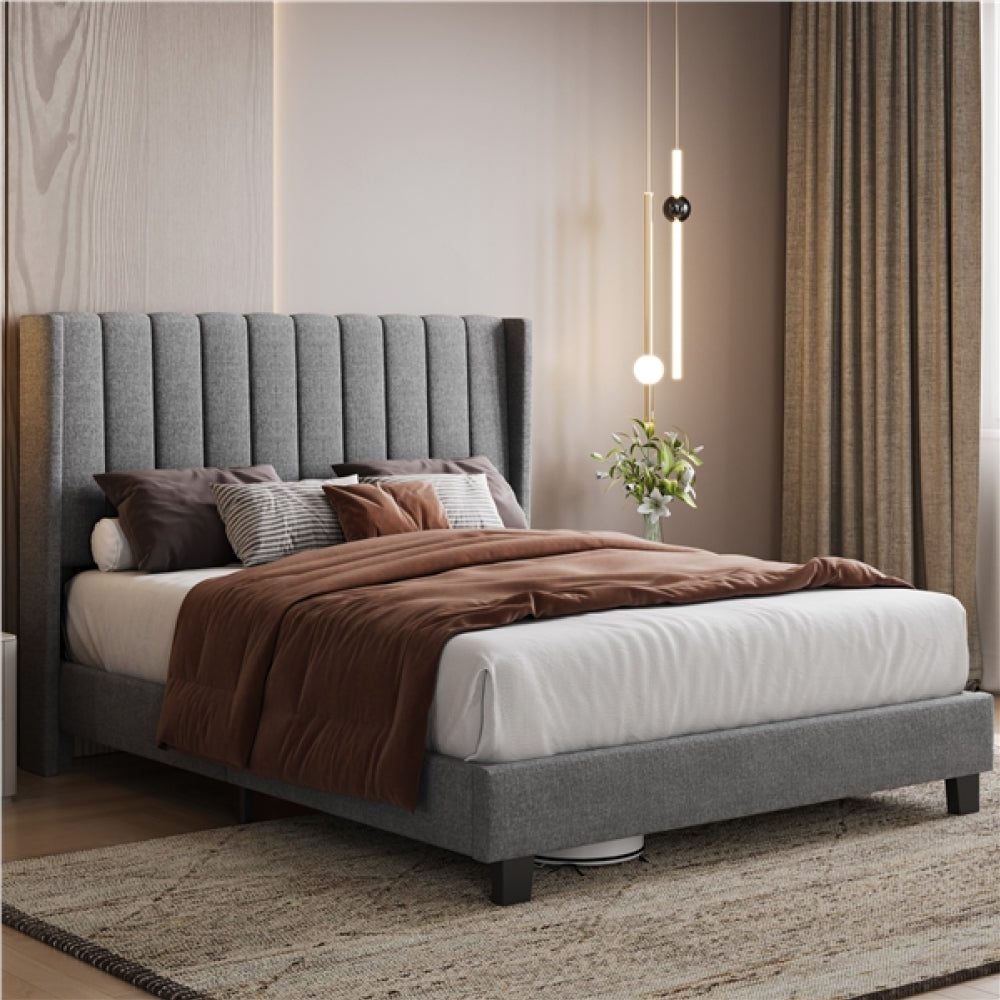 Queen Upholstered Bed Frame with Channel Tufted Headboard
