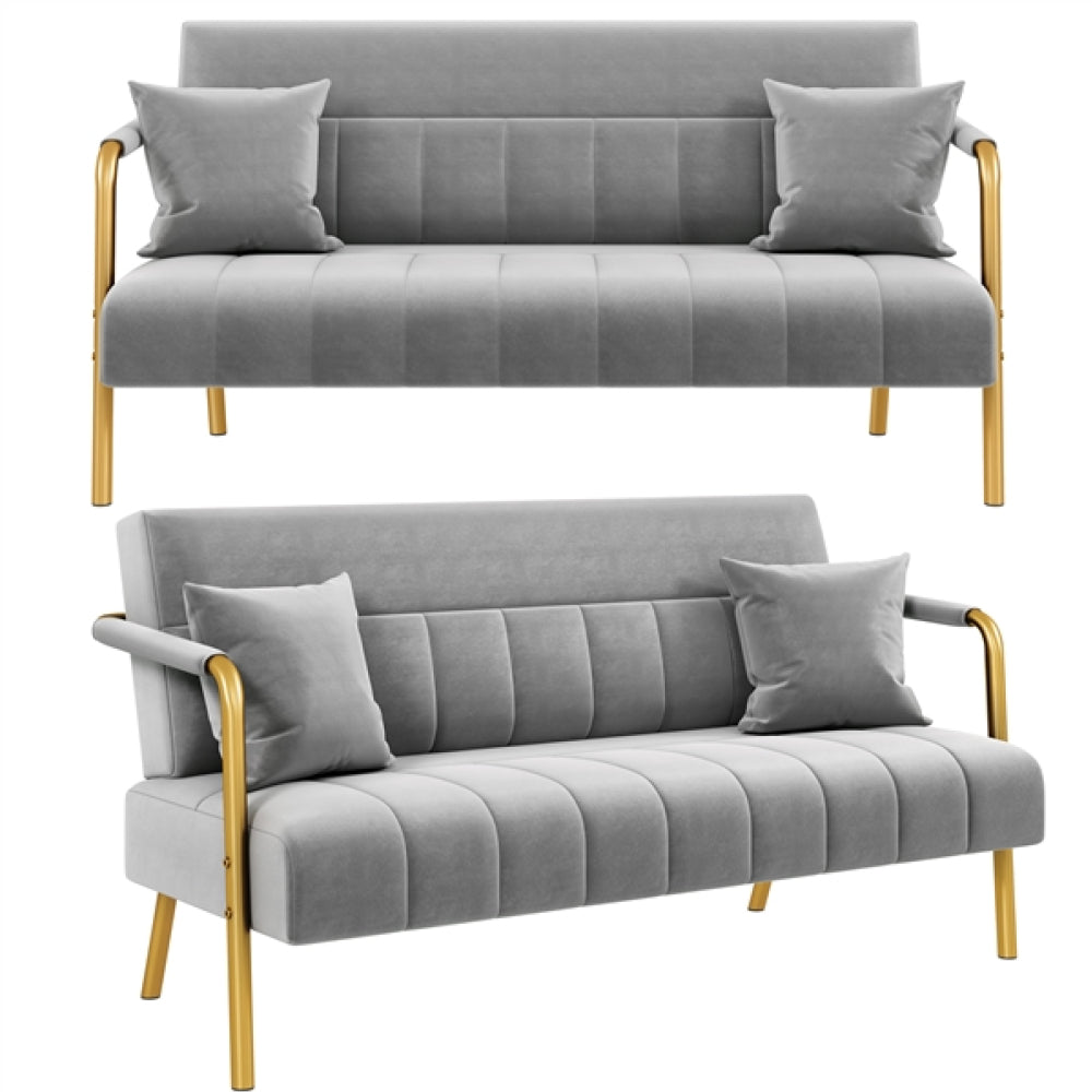 Upholstered Sofa Couch with Gold-tone Metal Arms and Legs