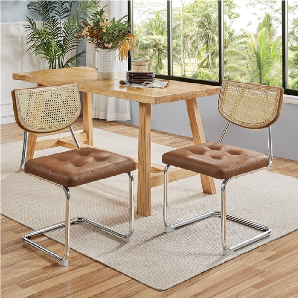6PCS Mid-Century Modern Dining Chairs with Mesh Rattan Back