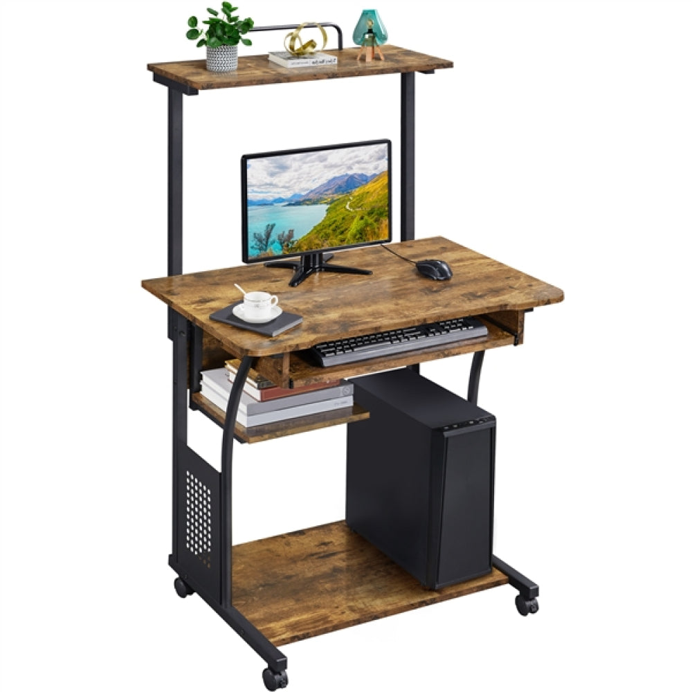 3-Tier Rolling Computer Desk  Study Table with Printer Shelf
