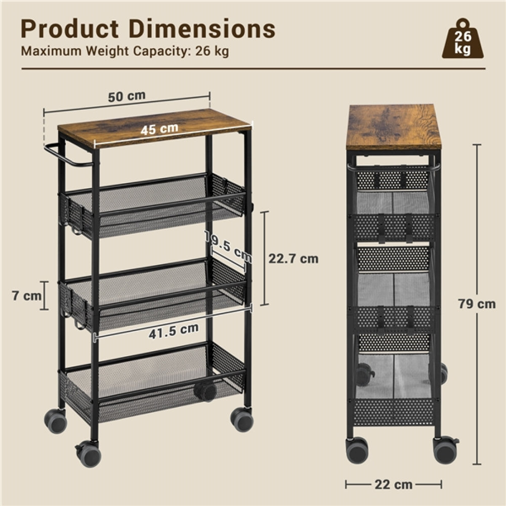 4-Tier Storage Trolley Kitchen Trolley