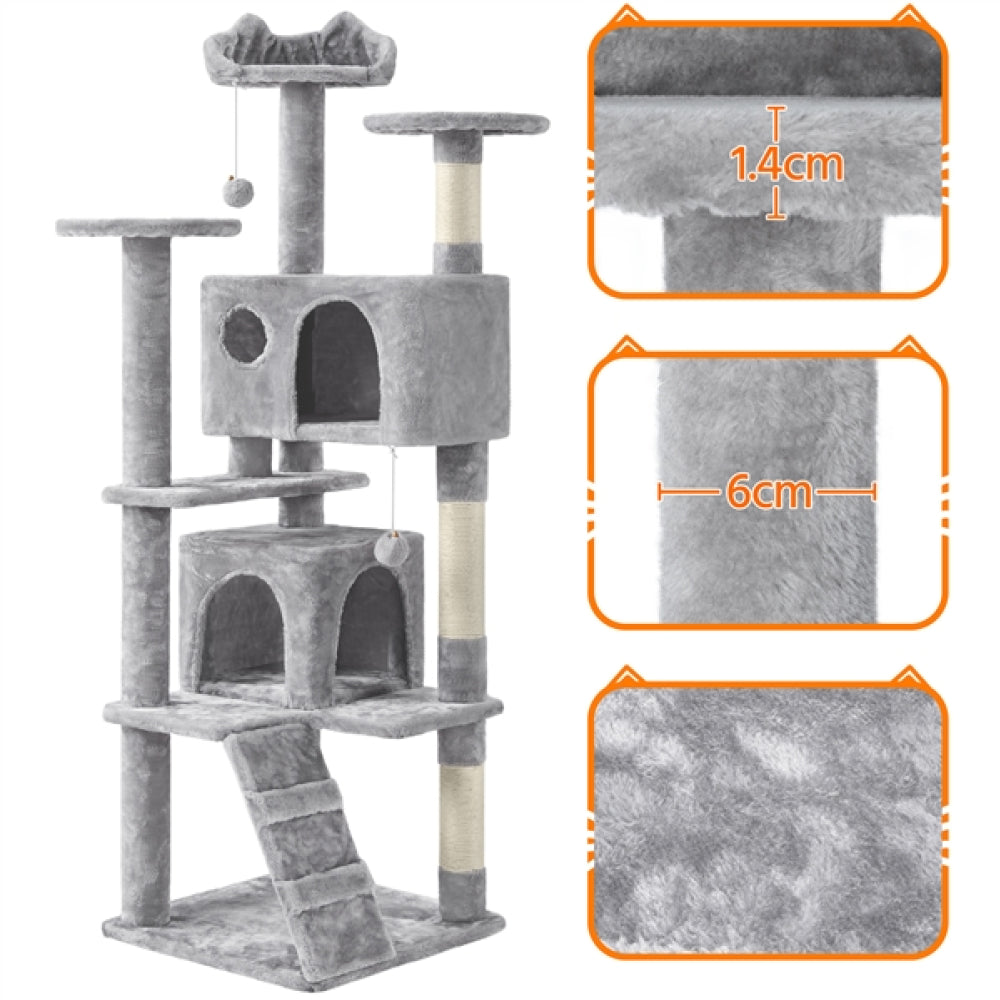 Cat Tree Condo Kitten Tree Tower w/ 2 Condos & 2 Dangling Balls & 3 Scratching Posts