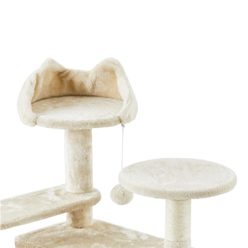 Cat Tree Condo Kitten Tree Tower w/ 2 Condos & Dangling Ball & Round Platform & Ladder