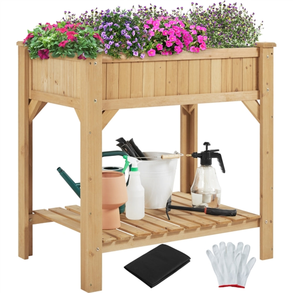 8-Pocket Wood Elevated Garden Planter with Fabric Liner