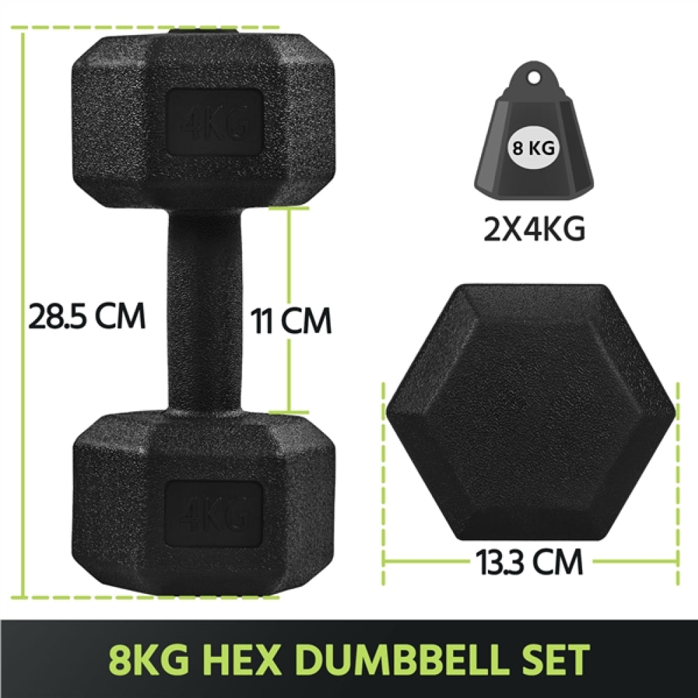 2x4kg (Sold in Pair) Hex Dumbbells Set