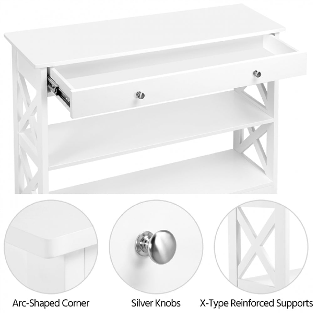 Wooden Console Table with 1 Drawer and 2 Open Shelves Versatile Entryway Table