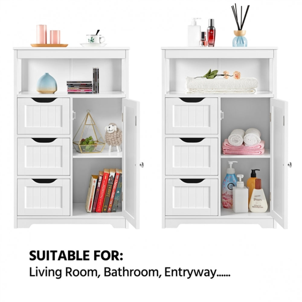 Bathroom Floor Cabinet MDF Wooden Storage Organizer w/ Drawers