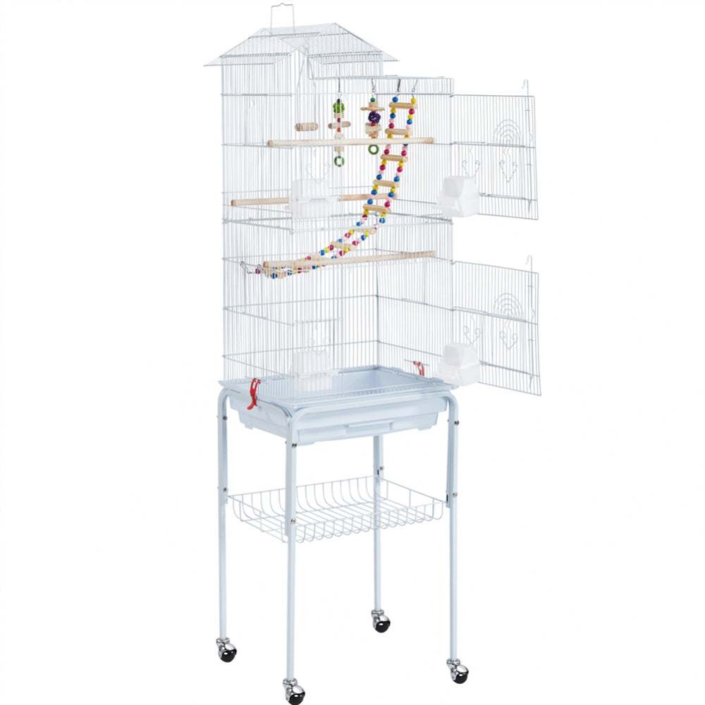 Rolling Metal Bird Cage with Detachable Stand Toys Included