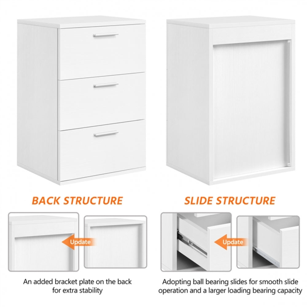 Side Table 3 Drawers End Table Chest Dresser Metal Handles Cabinet White