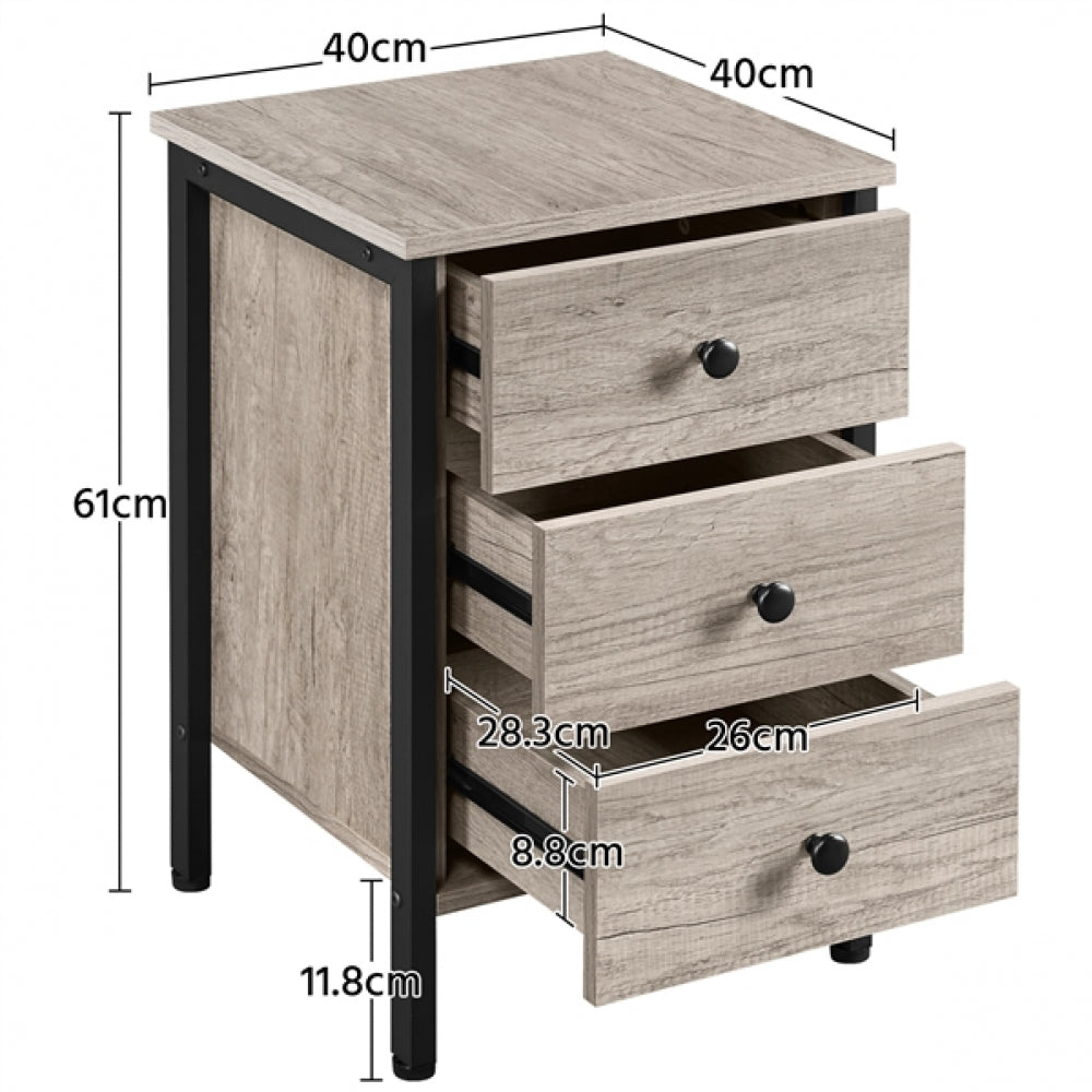 3 Drawer Nightstand Storage Nightstand Metal Frame Dresser Organizer