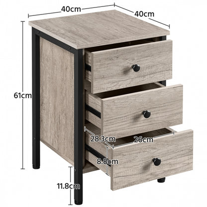 3 Drawer Nightstand Storage Nightstand Metal Frame Dresser Organizer