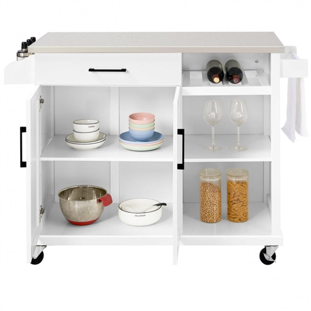 Kitchen Trolley Kitchen Island Cart with Stainless Steel Top & Storage