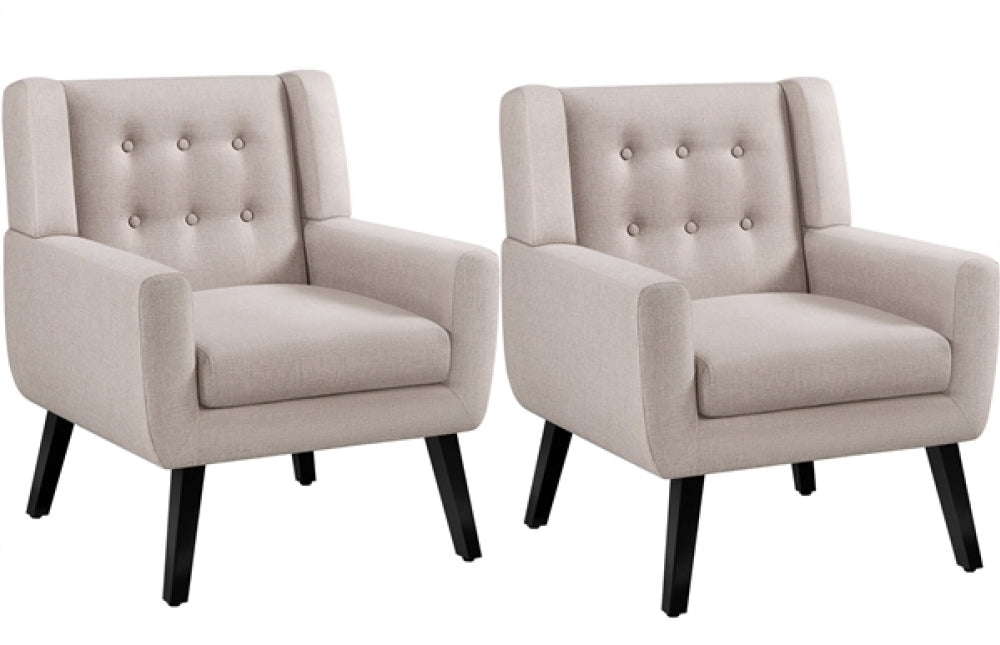 Button Tufted Armchair with Solid Wood Legs
