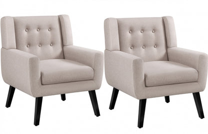 Button Tufted Armchair with Solid Wood Legs
