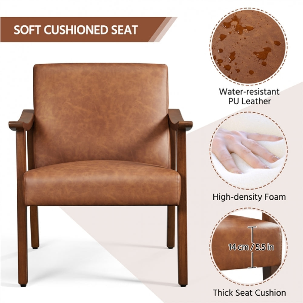 Mid-Century Modern Faux Leather Armchairs with Solid Wood Frame Accent Chair
