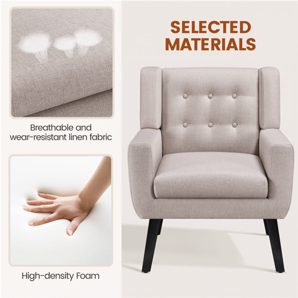 Set of 2 Button Tufted Armchairs with Solid Wood Legs