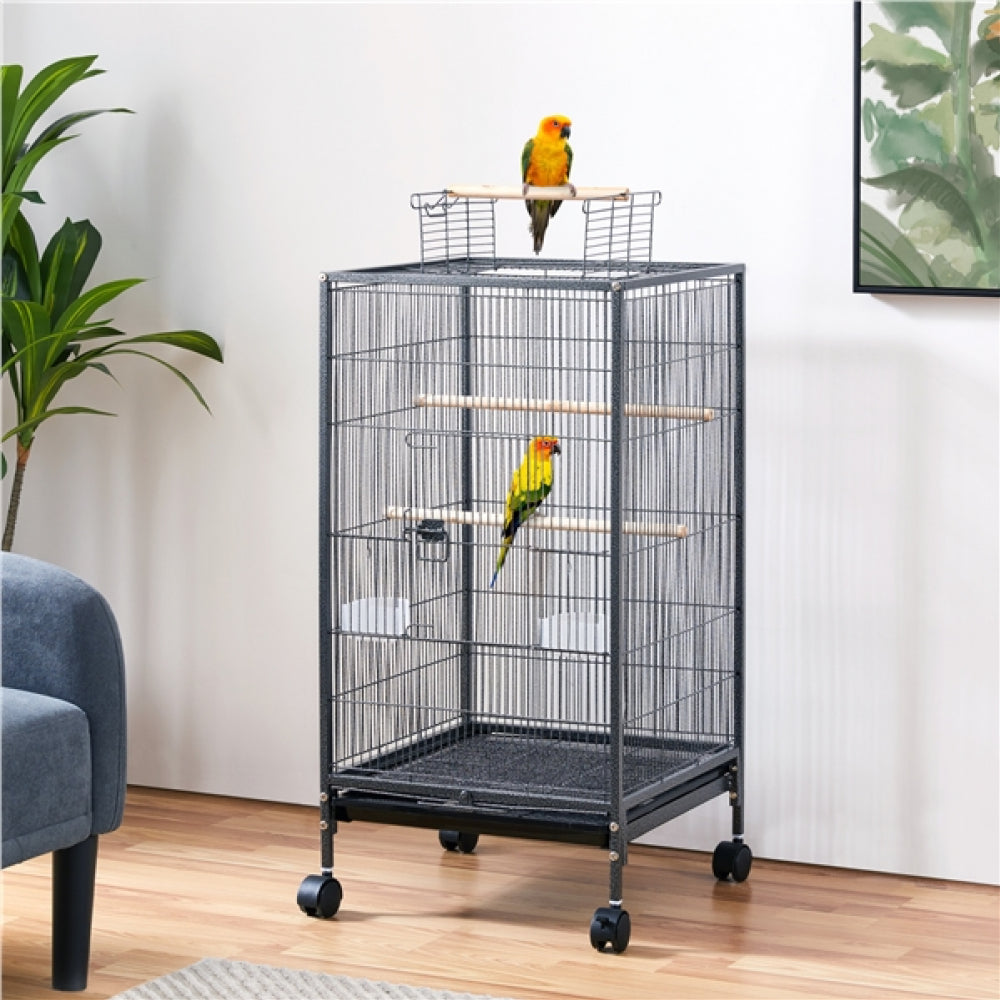 40-Inch H Wrought Iron Bird Cage with Rolling Stand