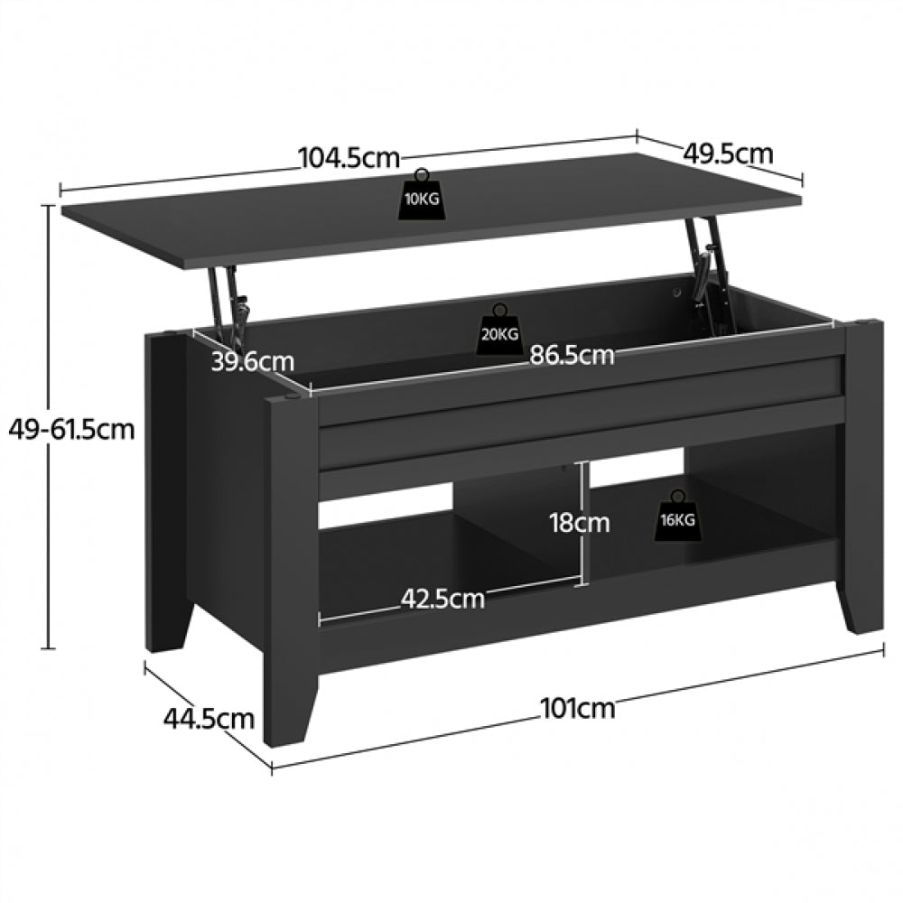Shaker Design Lift Top Coffee Table w/Storage & 2 Open Shelves