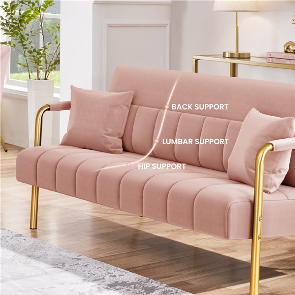 Upholstered Sofa Couch with Gold-tone Metal Arms and Legs