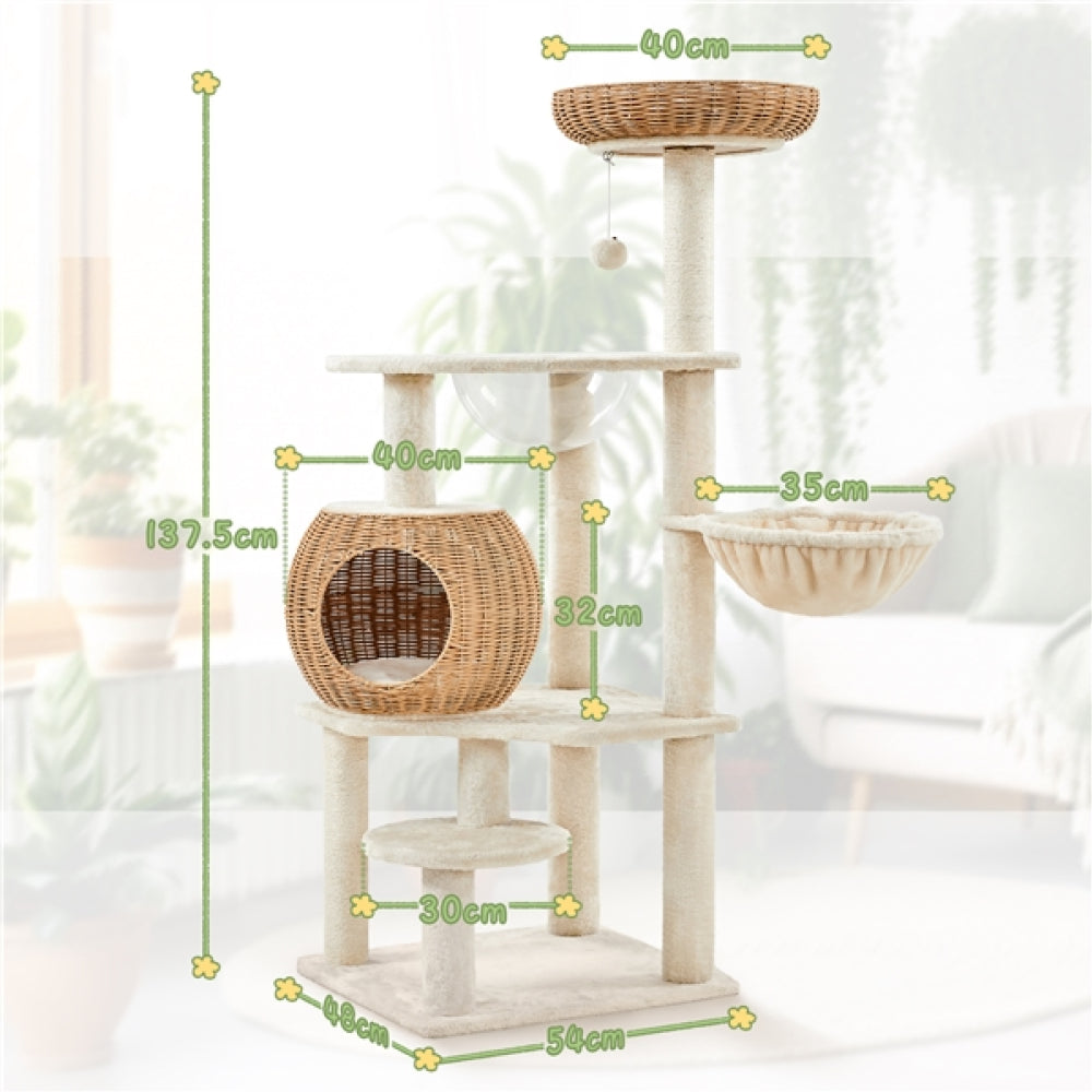 54″ Tall Rattan Cat Tree Cat Tower