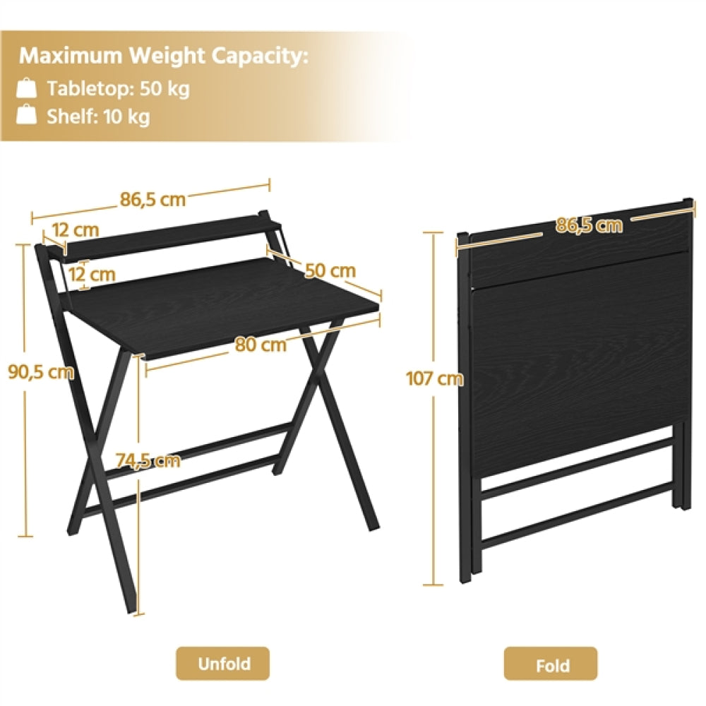 2-Tier Foldable Computer Desk w/ Monitor Shelf