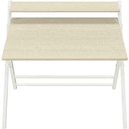 2-Tier Foldable Computer Desk w/ Monitor Shelf