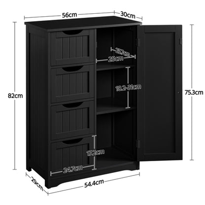 Wooden Bathroom Cabinet 4 Drawers & Cupboard Bathroom Storage Unit